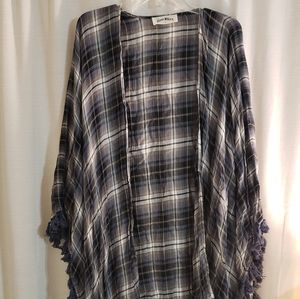 Blue and gray plaid poncho vest